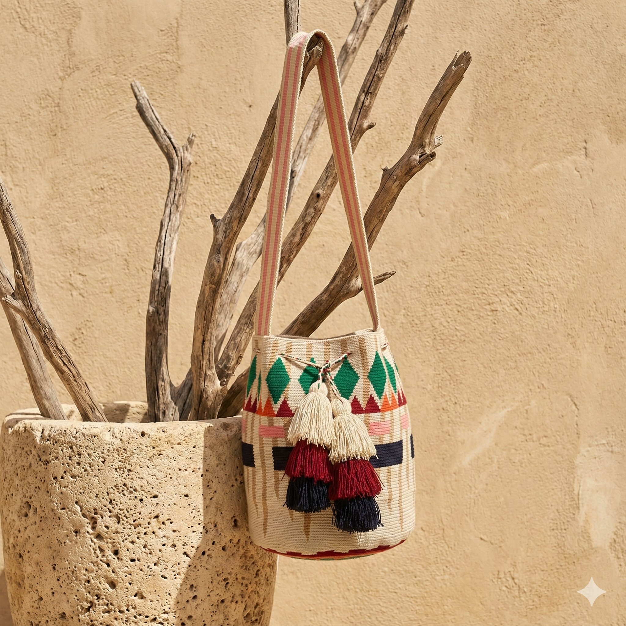 Wayuu crossbody bag (Green diamond pattern)