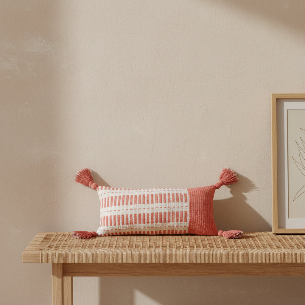 Wayuu Rectangle Pillow (stripes solid cream and red)