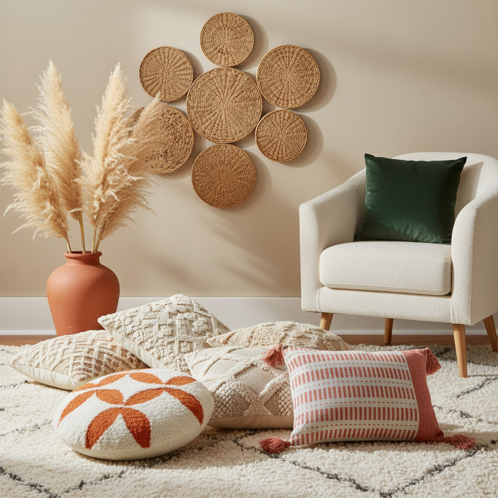 Wayuu Round Pillow (orange and cream)