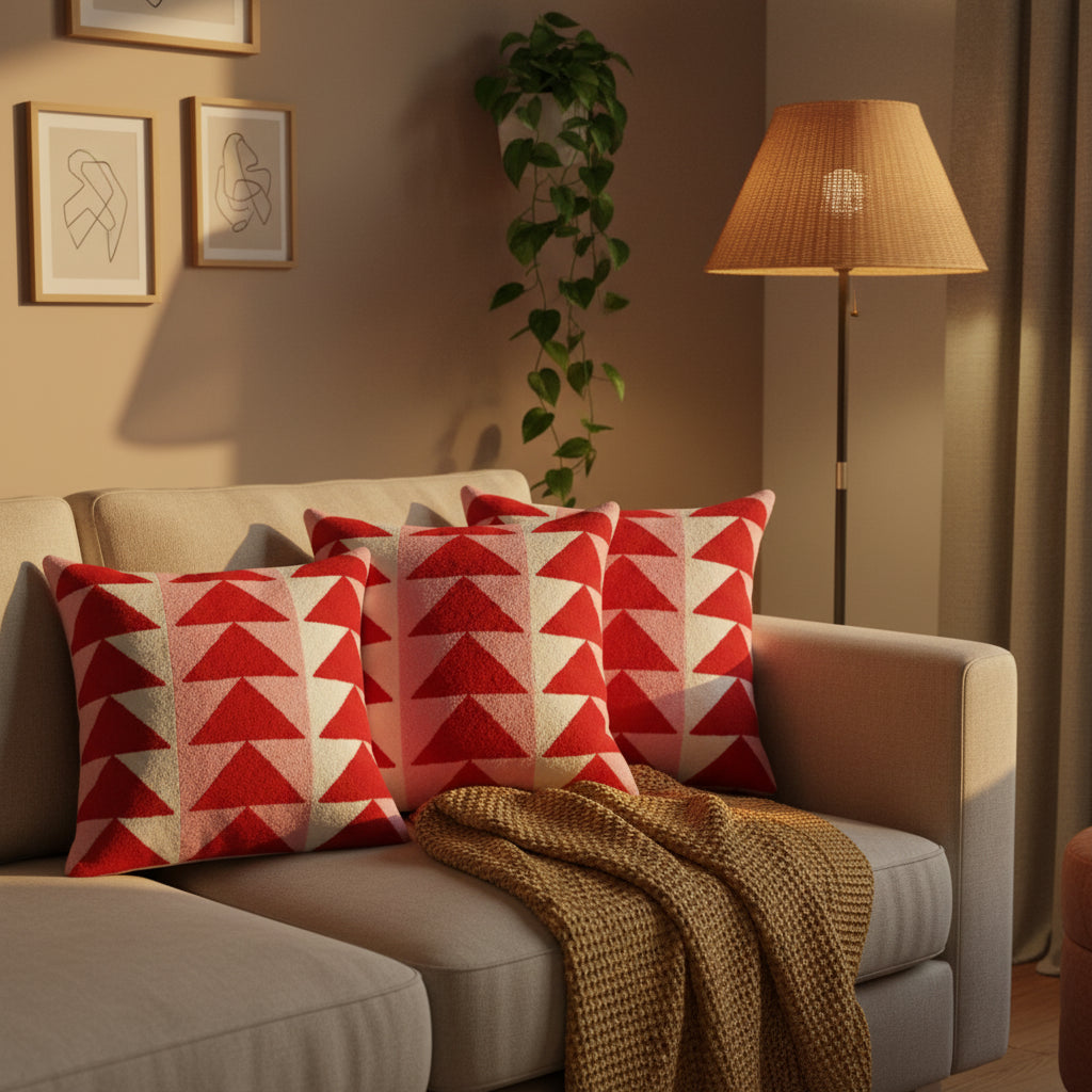 Wayuu square pillow (Red triangles)