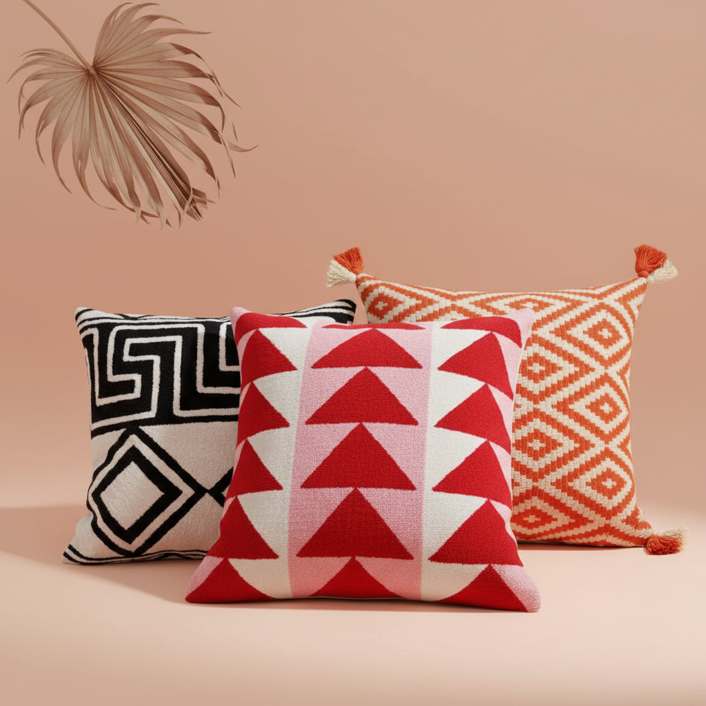 Wayuu square pillow (Red triangles)
