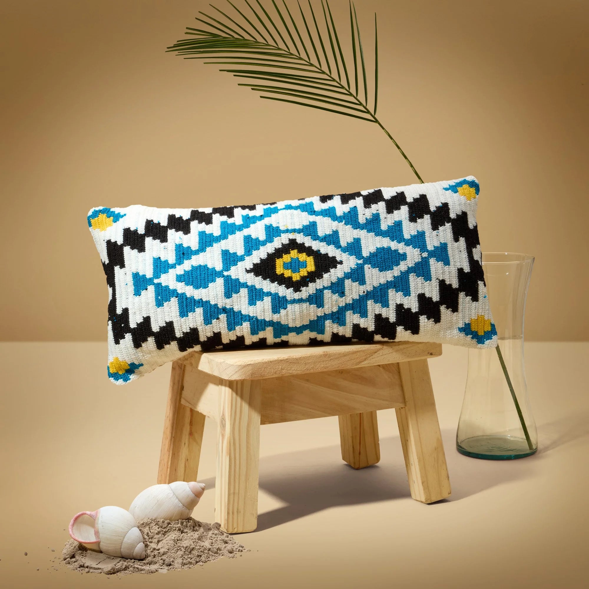 Wayuu Rectangle Pillow (yellow black blue design)