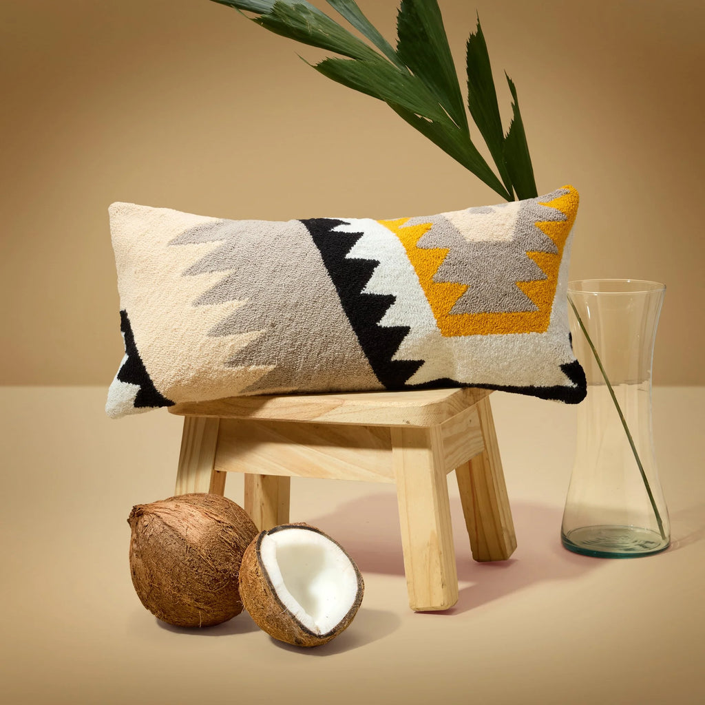 Wayuu Rectangle Pillow (orange-gray-cream pattern)