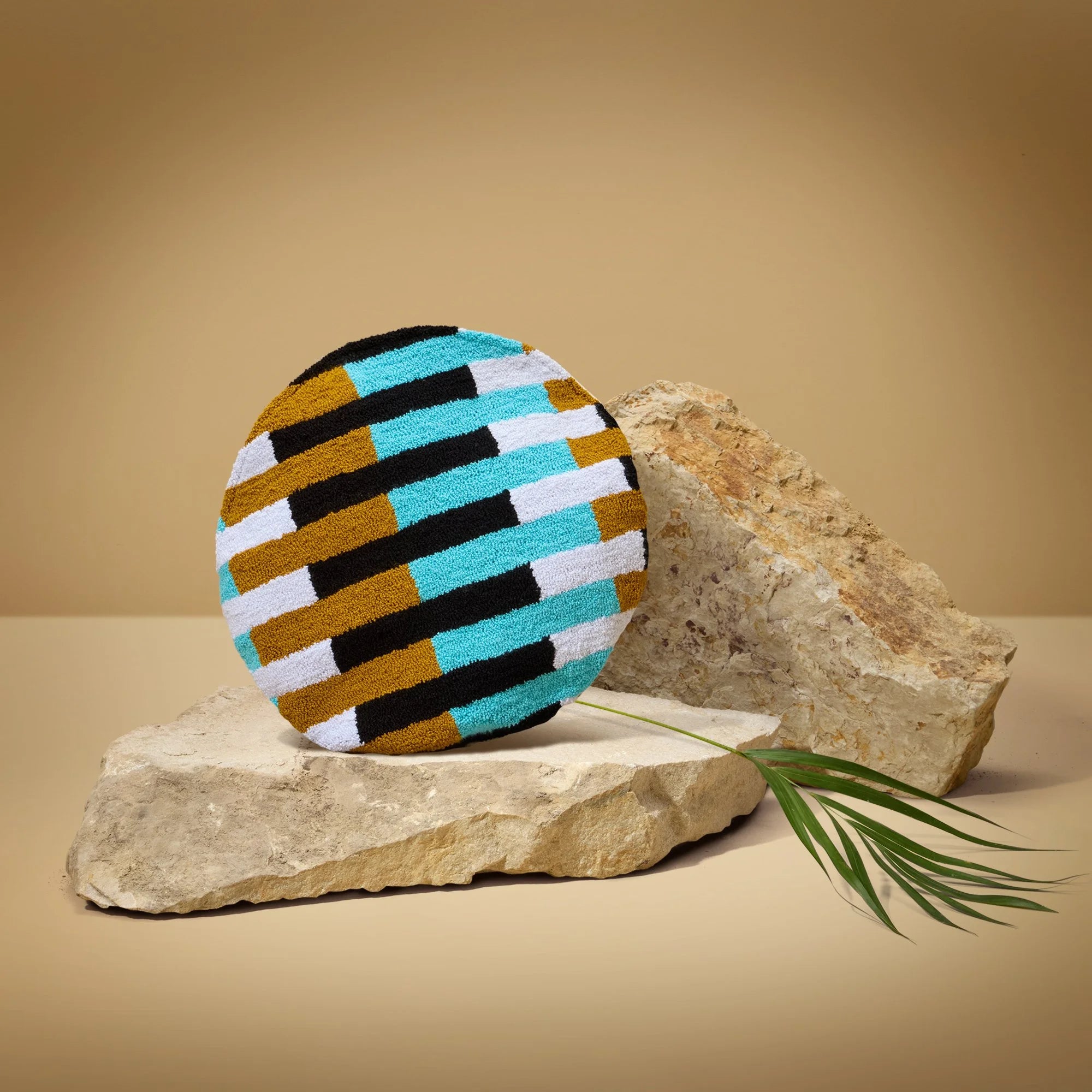 Wayuu Round Pillow (blue white black stripes)