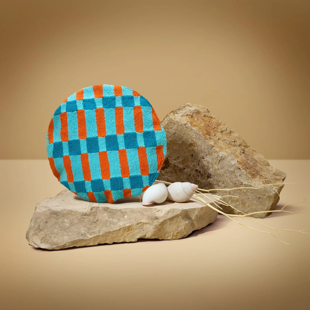 Wayuu Round Pillow (orange and blue stripes)