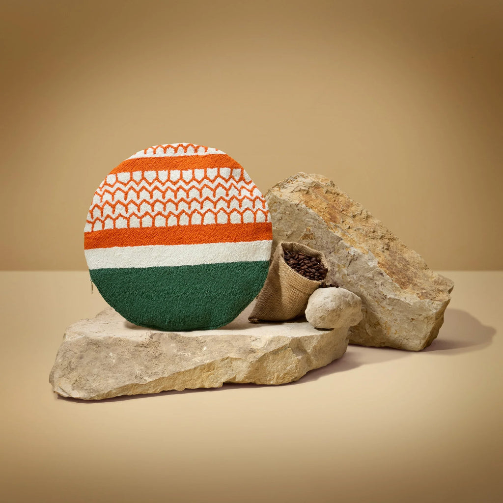 Wayuu Round Pillow (orange, cream and green)
