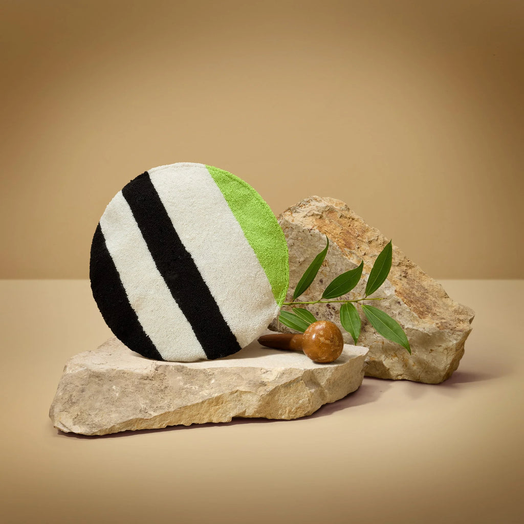 Wayuu Round Pillow (green, black and white)