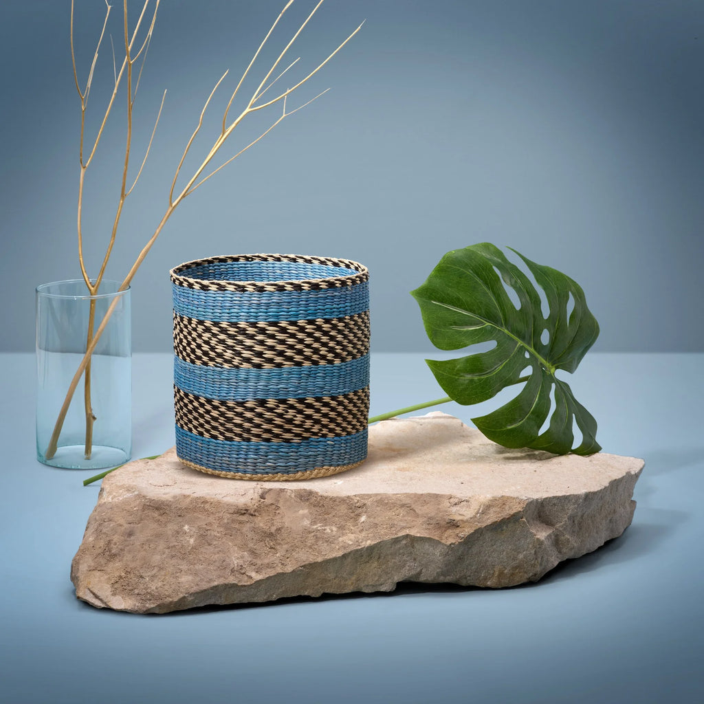 Iraca round basket (Blue)