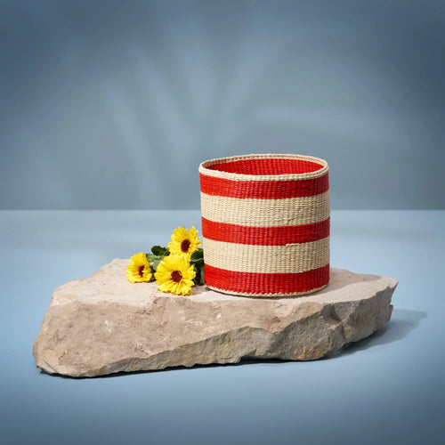 Iraca round basket (Red)