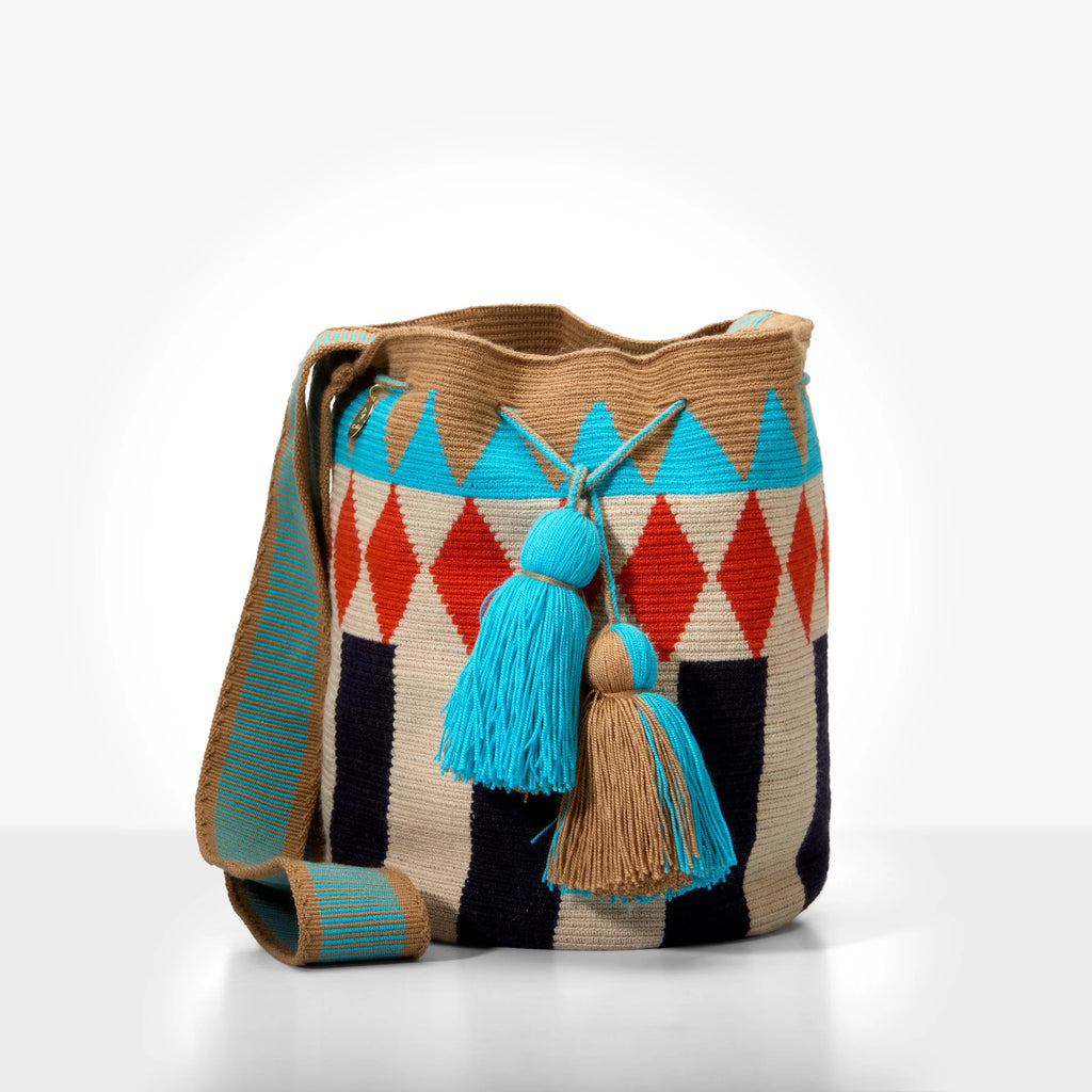 Wayuu crossbody bag (Orange & blue diamond pattern)