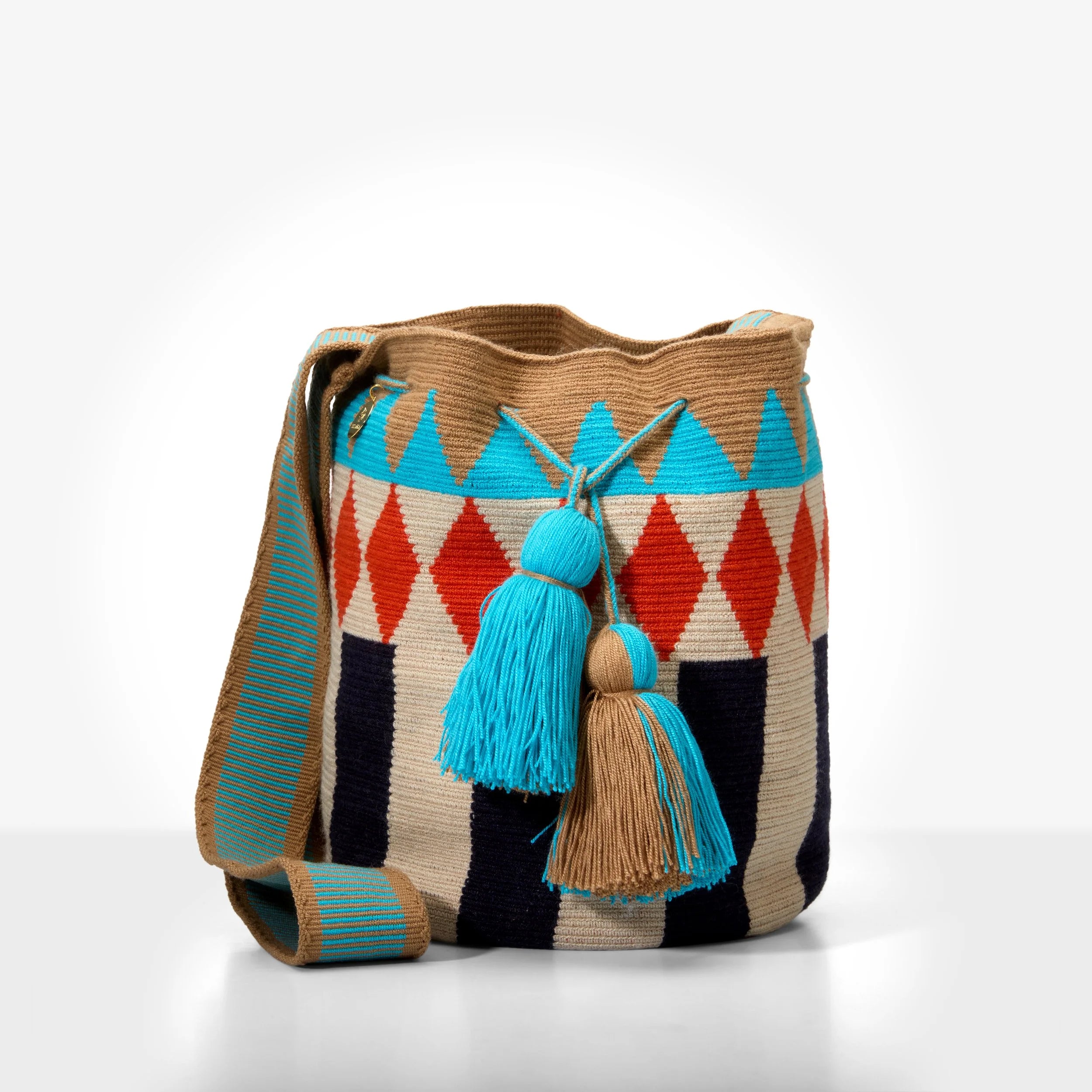 Wayuu crossbody bag (Orange & blue diamond pattern)
