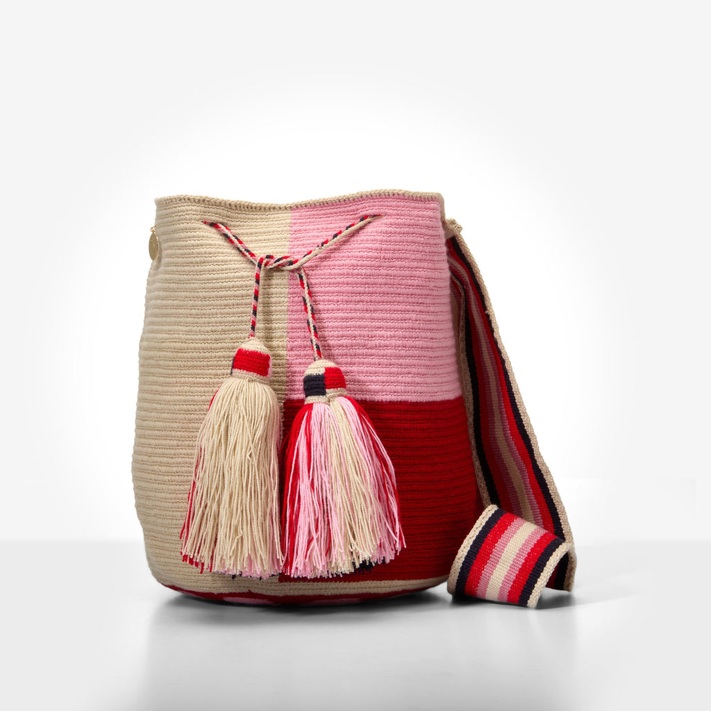 Wayuu crossbody bag (Pink and red block pattern)