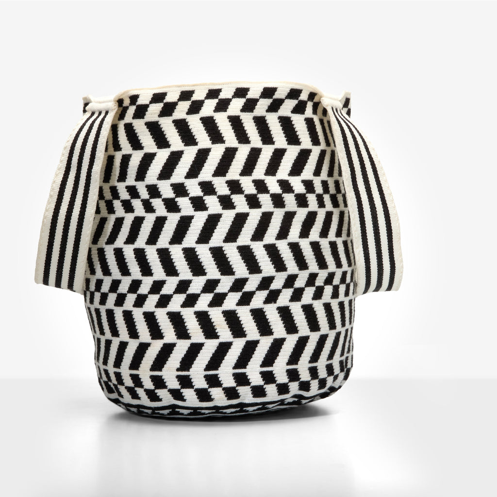Wayuu Tote Bag - Black & white herringbone pattern
