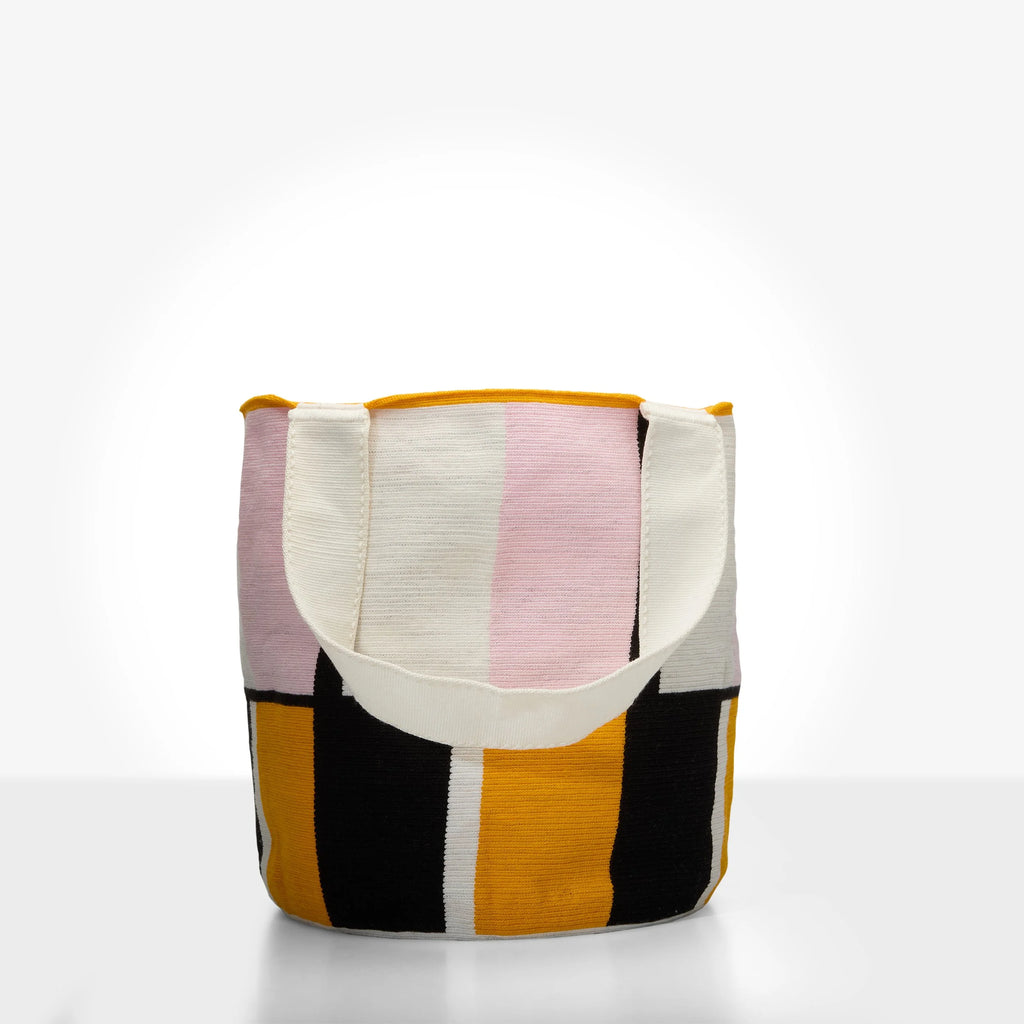 Wayuu Tote Bag (Pink yellow & black block pattern)