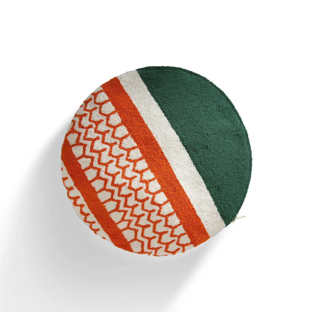 Wayuu Round Pillow (orange, cream and green)