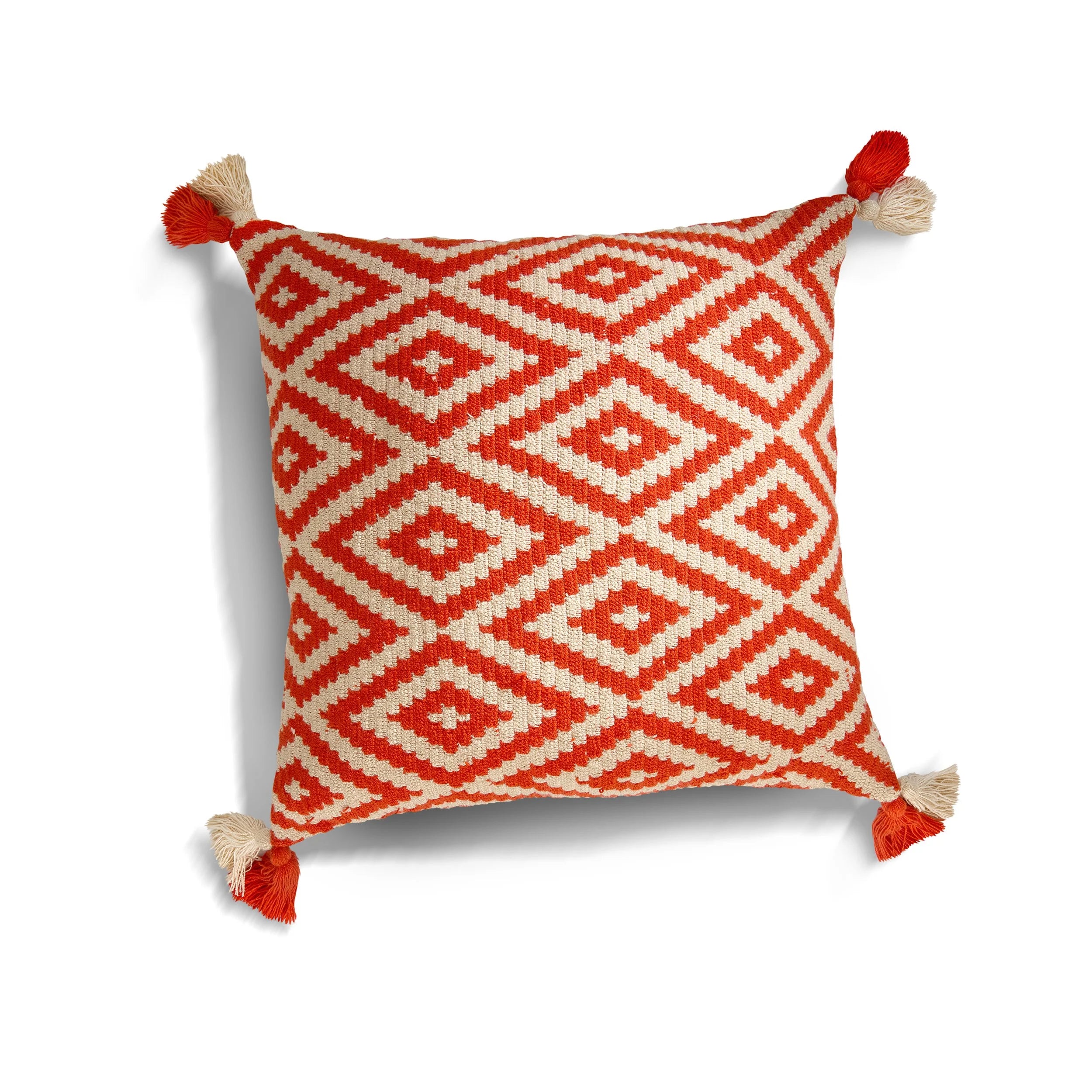 Wayuu square pillow (cream orange grid)