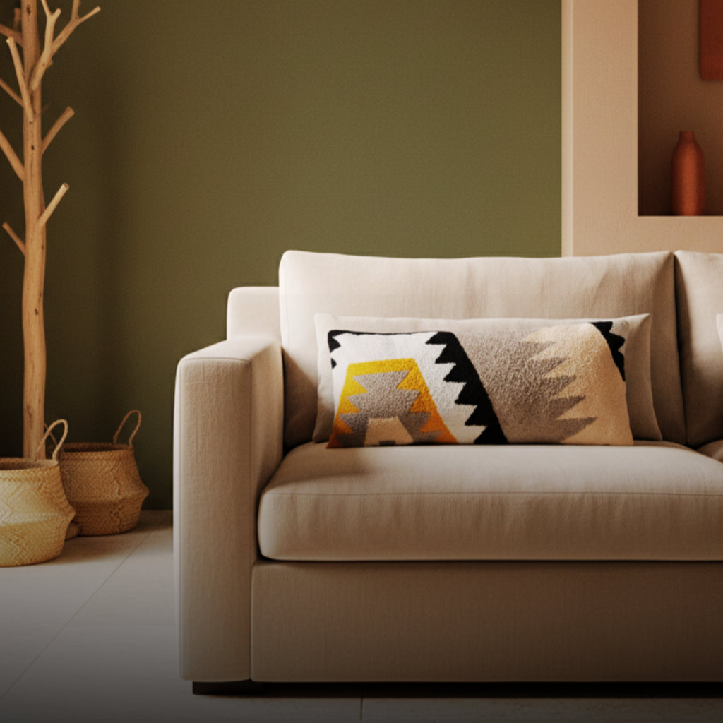 Wayuu Rectangle Pillow (orange-gray-cream pattern)