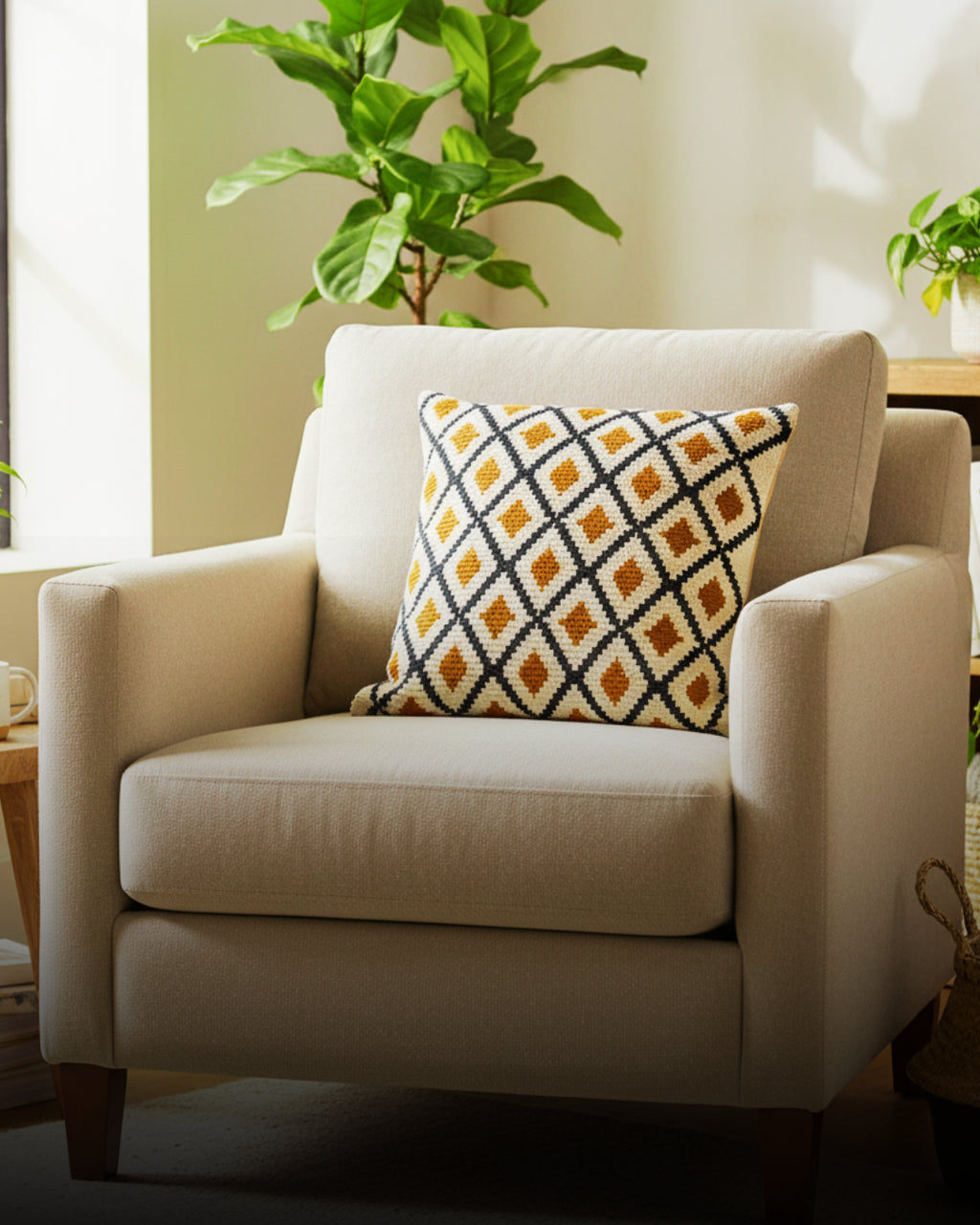 Wayuu square pillow (yellow blue grid)