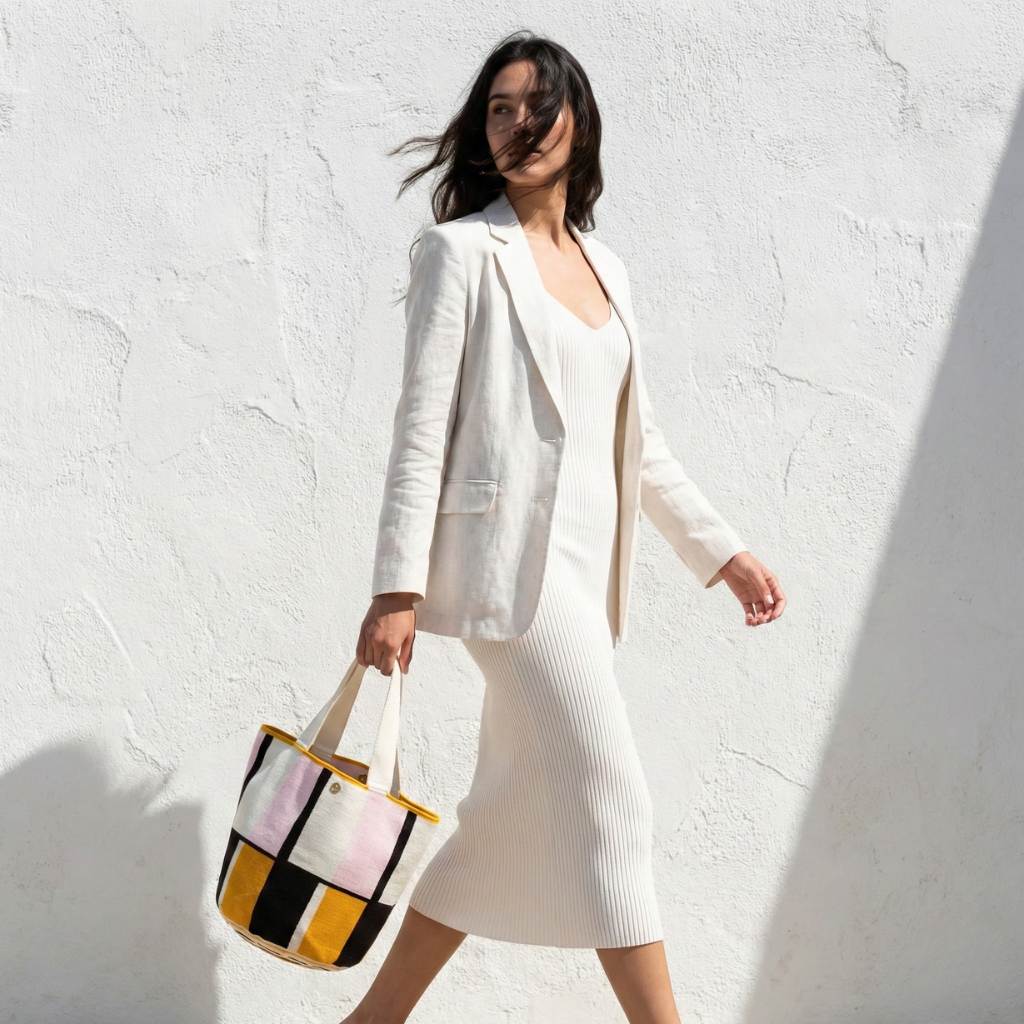 Wayuu Tote Bag (Pink yellow & black block pattern)